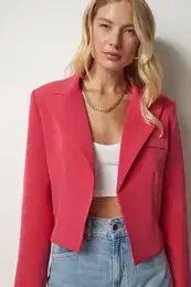 Happiness stanbul Women's Pink Double Breasted Lapel Blazer Jacket