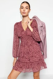 Multi Color Gipe Detajl krilo flounce podloena chiffon tkana obleka