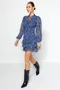 Bela, Modra Cvetličen Bluza Obleke za dame image