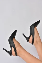 Women's Black Faux Leather Pointed Toe Heels Shoes