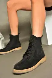 R374961902 Black Suede Women's Classic Boots with Elastic Sides