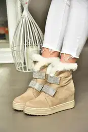 R602891602 Women's Beige Suede Wedge Heels Boots