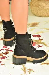 Black Suede Women's Boots With Thick Soles
