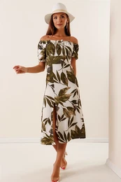 Avtor Sayg ipkasti ovratnik z reo v sprednji seersucker obleki Khaki