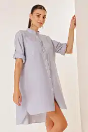 By Sayg Dvojni ep Spredaj Kratek hrbet Dolga rta Kratek rokav Prozorna obleka Modra