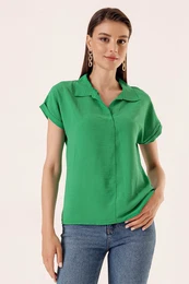 By Sayg Polo Neck Double Sleeves Split-Beautiful Blouse