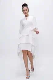 By Sayg Tulle Podroben balonski rokav Pas pas Slojevita obleka Chiffon iroke velikosti Rdea