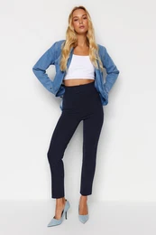 Navy Blue High Waist Lifter Rebrasti elastini pas Slim fit debele pletene hlae