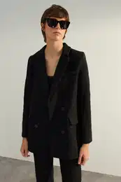 ern Prmiov Kvalitn Oversize irok Stihy Stbrn Tkan Sako