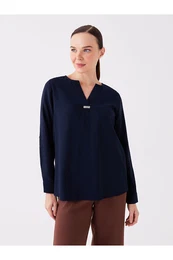 Loose Collar Plain Long Sleeve Women's Blouse