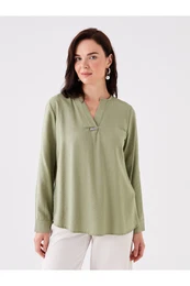Loose Collar Plain Long Sleeve Women's Blouse
