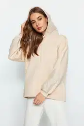 Stone Thick Fleece Quilted Hooded Regular/Normal Fit Knitted Sweatshirt