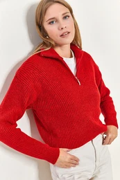enski pulover z zadrgo Turtleneck prevelik pulover za pletenine