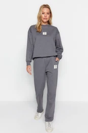 antracit bolj trajnostno flis notranjost Straight fit patchwork pletene trenirke