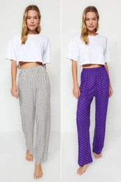 Pack of 2 Polka Dot Patterned Viscose Woven Pajama Bottoms