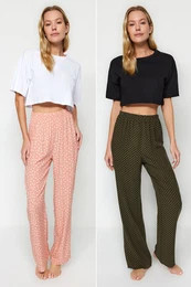 Pack of 2 Polka Dot Patterned Viscose Woven Pajama Bottoms