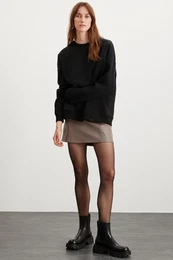 Allys Women's Crew Neck Oversize Basic Black Sweatshirt