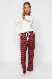 White 100% Cotton Slogan Tshirt-Pants Knitted Pajama Set