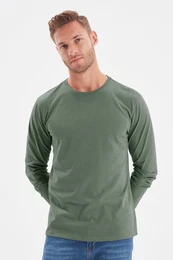 Dark Green Regular Cut Long Sleeve 100% Cotton T-Shirt