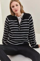 enski ovratnik z gumbi navzdol Turtleneck rtasti pletenini pulover