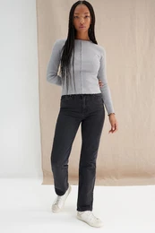 Gray Melange More Sustainable Corduroy Fitted/Simple Knitted Blouse with Stitching