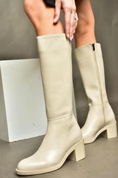 Beige Women's Low Heeled Boots