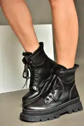 Women's Black Thick Soled Ankle Boots.