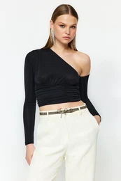 Black Crop Shiny Silvery Knitted Bustier