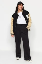 Curve Black Wide Leg Thick Polar Fleece Knitted Plus Size Sweatpants