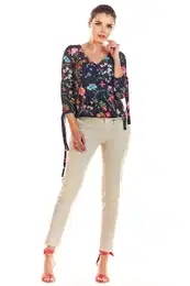 Woman's Blouse M191 Navy Blue Flowers