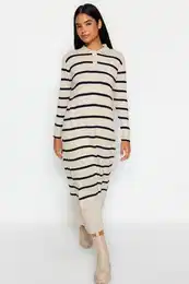 Indigo Polo Neck Striped Knitwear Dress