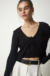 Srea stanbul enski rni pulover Corduroy Crop Cardigan obleka