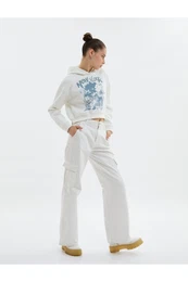 Crop Hooded Sweatshirt Raised Printed Cotton