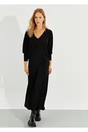 Cool & seksi enski rni netopir rokav Midi obleka