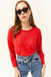 Women's Pomegranate Blossom Crew Neck Bat Soft Textured Blouse