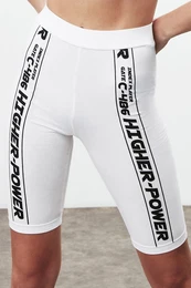 Force Women's Slogan Print Detailed Above Knee Sports Slim Fit White Tights