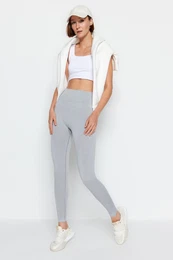 Gray Seamless Full Length Knitted Sports Tights