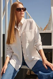 20126 Oversize Linen Shirt - White