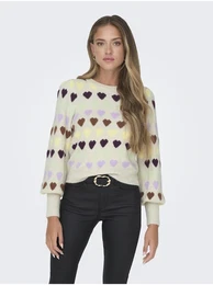 Cream women's patterned sweater Heartbeat - Women's