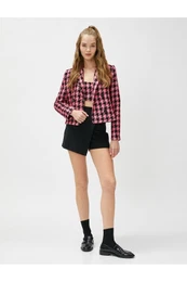 Tweed Blazer Jacket Double Breasted Buttoned Closure
