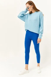 Women's Saxe Blue Thick Ribbed Raising Leggings