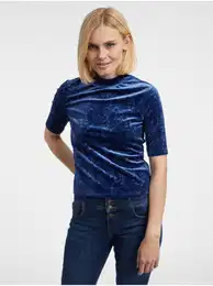 Women's Navy Blue Patterned Velvet Top - Women's