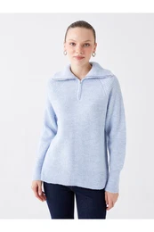 High Collar Plain Long Sleeve Women's Knitwear Tunic