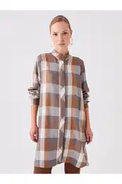 Women's Judge Collar Plaid Long Sleeve Tunic