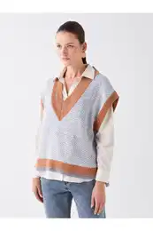 Dmsk oversize pleten svetr se vzorem V-Neck