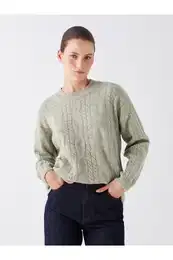 Crew Neck Self-Patterned Dlouh rukv Dmsk pleten svetr