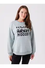 Crew Neck Mickey Mouse Printed Long Sleeve Maternity Sweatshirt