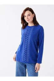Crew Neck Stone Printed Long Sleeve Women's Knitwear Sweater