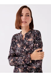 Loose Collar Patterned Long Sleeve Women's Blouse