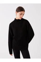 Half Turtleneck enski pulover za pletenine z ravnimi dolgimi rokavi prevelika